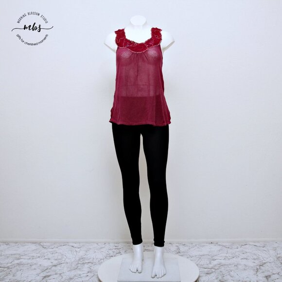 Free People Vintage Floral Laced Trim Sheer Mesh Sleeveless Round Neck Top - Picture 2 of 16